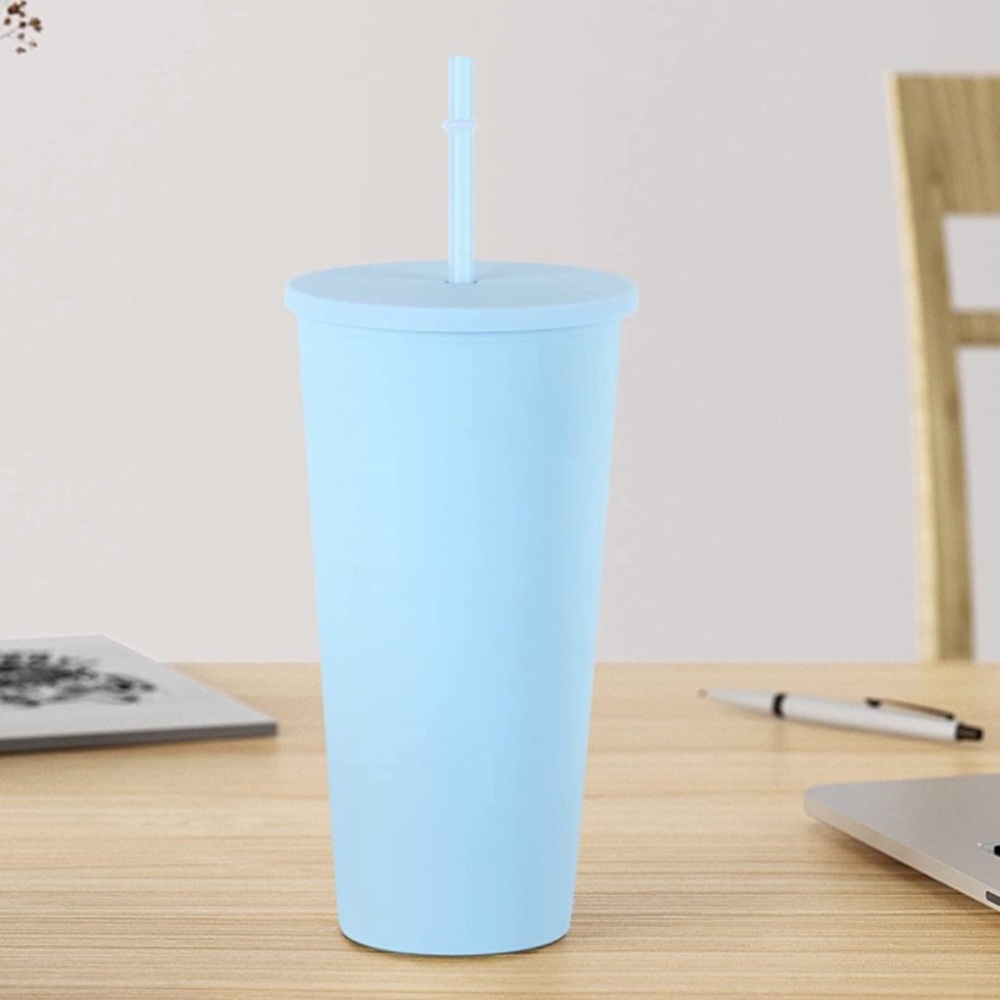 🆕 20oz Reusable Plastic Tumbler Acrylic Cup with Straw Light “Baby” Blue
